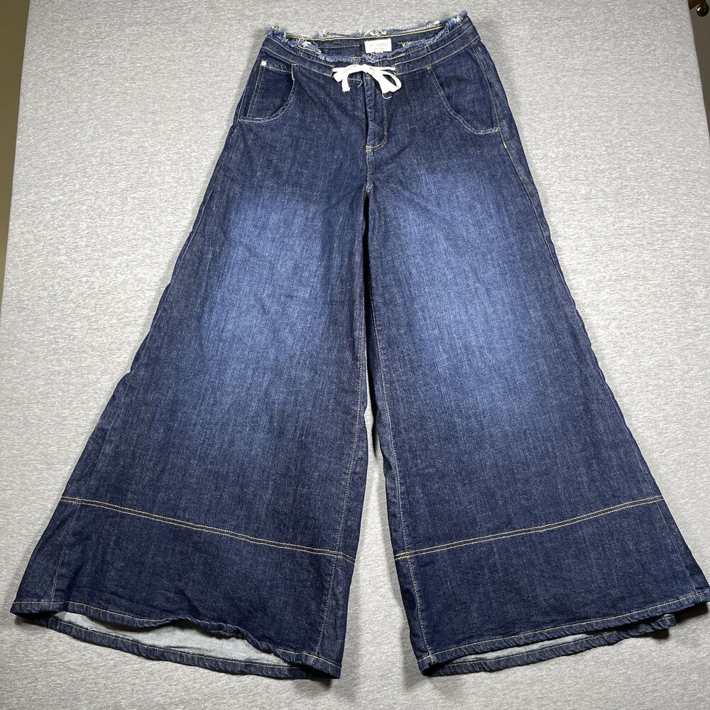 Pilcro Jeans Womens 28 Blue Cropped Wide-Leg Denim Ultra Flare Baggy Y2K